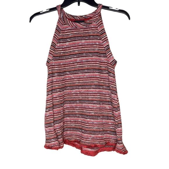 W5 Red/Black Striped Boho Tank Top With Fringe Hem - Picture 1 of 4